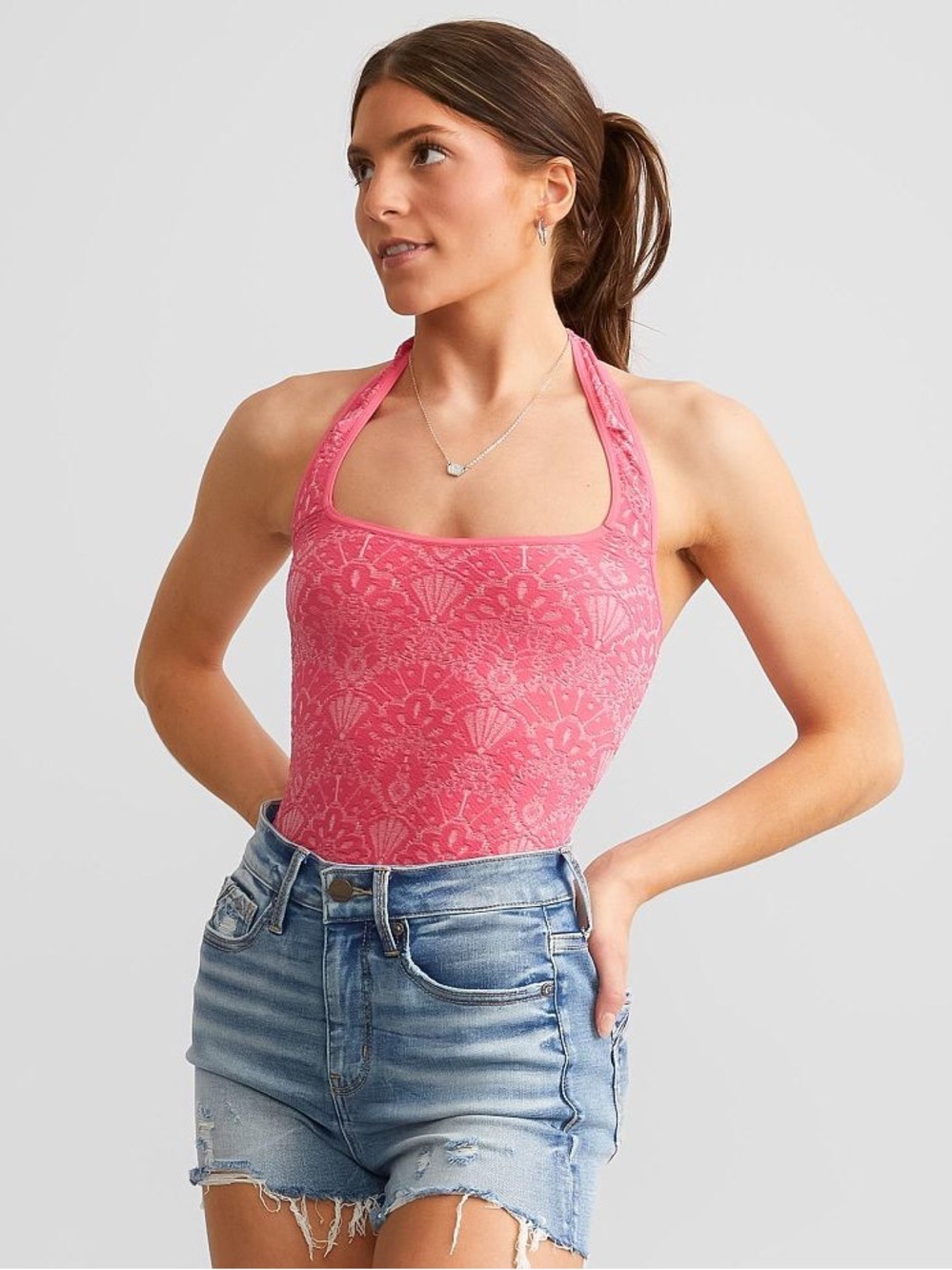 Pink Halter Seashell Pattern Bodysuit